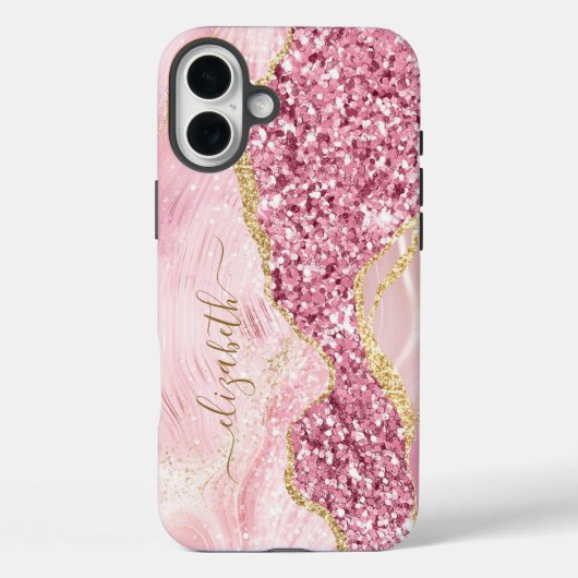 Pink Gold Agate Marmorname Skript Case-Mate iPhone Hülle (Rückseite)
