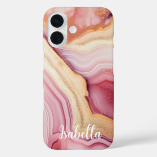 Pink Gold Agate Modern Stilvoller Name iPhone 16 Hülle