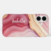 Pink Gold Agate Moderner Chic Name Case-Mate iPhone Hülle (Rückseite (Horizontal))