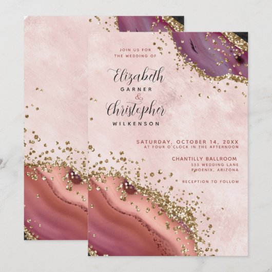 Pink Gold Agate Wedding Einladung (Vorne/Hinten)