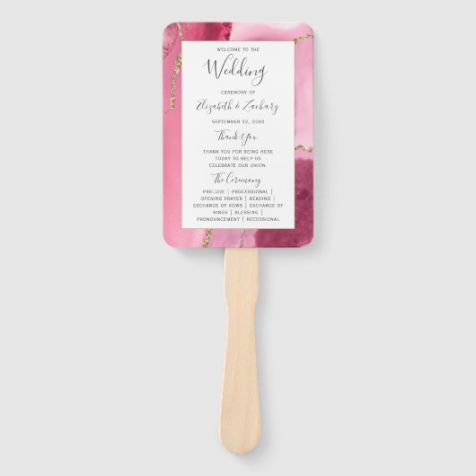 Pink Gold Agate Wedding Program Fächer (Vorderseite)
