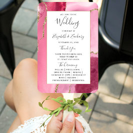 Pink Gold Agate Wedding Program Fächer