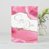 Pink Gold Agate Wedding Save the Date Einladung (Stehend Vorderseite)