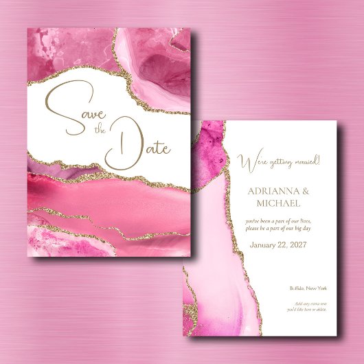 Pink Gold Agate Wedding Save the Date Einladung
