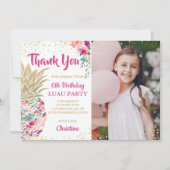 Pink Gold Ananas Geburtstag Foto Vielen Dank Dankeskarte (Vorderseite)