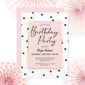 Pink Gold and Black Confetti Dots Birthday Party Einladung