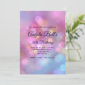 Pink Gold and Blue Bokeh 50th Birthday Einladung (Stehend Vorderseite)