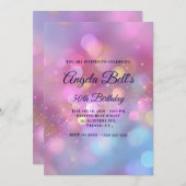 Pink Gold and Blue Bokeh 50th Birthday Einladung (Vorne/Hinten)