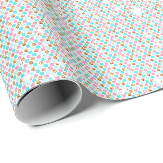 Pink Gold & Aqua Polka Dots Geschenkpapier (Rolleneckpunkt)