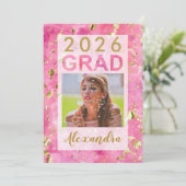 Pink Gold Aquarell Art 2025 Foto Abschluss Inv Einladung (Stehend Vorderseite)
