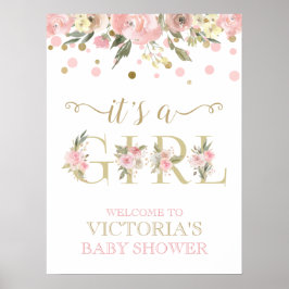 Pink Gold Aquarell Bläserne Babydusche Zeichen Poster