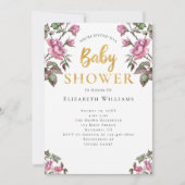 Pink Gold Aquarell Blume Girl Baby Dusche Einladung (Vorderseite)