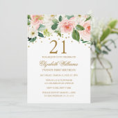 Pink Gold Aquarell Floral 21. Geburtstag Einladung (Stehend Vorderseite)