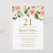 Pink Gold Aquarell Floral 21. Geburtstag Einladung (Vorne/Hinten)