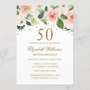 Pink Gold Aquarell Floral 50. Geburtstag Einladung