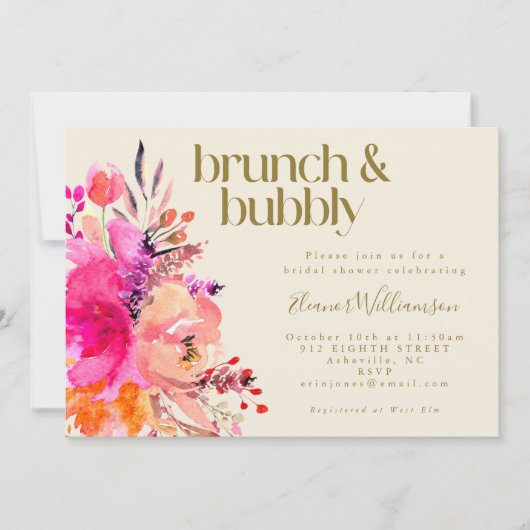 Pink Gold Aquarellfarben Brautparty Brunch Einladung (Vorderseite)