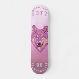 Pink Gold Aquarellfarbenmalerei Gradient Monogram Skateboard