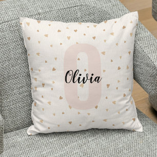 Pink Gold Ästhetik Monogramm Name mit Herzen Kissen
