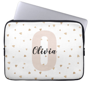 Pink Gold Ästhetik Monogramm Name mit Herzen Laptopschutzhülle