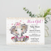 Pink Gold Baby Dusche Einladung Baby Elephant (Stehend Vorderseite)