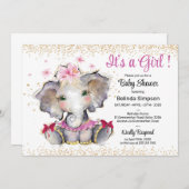 Pink Gold Baby Dusche Einladung Baby Elephant (Vorne/Hinten)