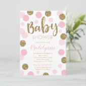 Pink Gold Baby Dusche Einladung Confetti Girl (Stehend Vorderseite)