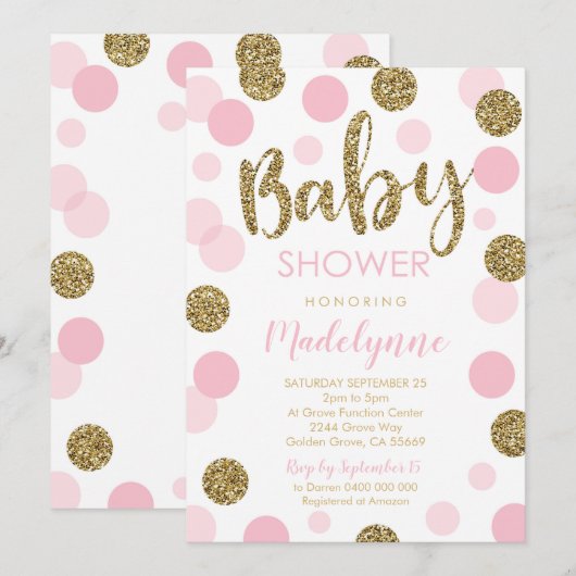 Pink Gold Baby Dusche Einladung Confetti Girl (Vorne/Hinten)