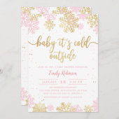 Pink Gold Baby Es ist kalte Outside Girl Baby Dusc Einladung (Vorne/Hinten)