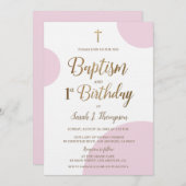 Pink Gold Baby Girl Taufe 1. Geburtstag Einladung (Vorne/Hinten)