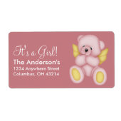 Pink & Gold Baby Teddy Bear Angel Adressenaufklebe (Vorne)