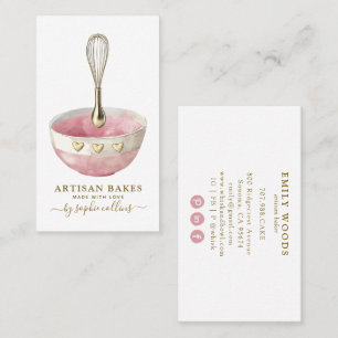 Pink Gold Baker Watercolor Bäckerei Konditorei Koc Visitenkarte