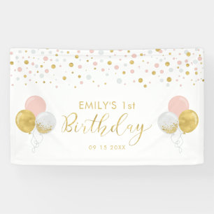 Pink & Gold Ballon 1. Geburtstagsbanner Banner