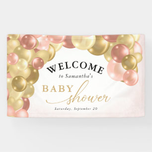 Pink & Gold Ballon Arch Girl Babydusche Banner