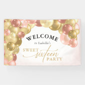 Pink & Gold Ballon Arch Sweet 16 Party Willkommen Banner (Horizontal)
