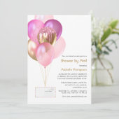Pink & Gold Ballon Baby oder Brautparty per Mail Einladung (Stehend Vorderseite)