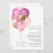 Pink & Gold Ballon Baby oder Brautparty per Mail Einladung (Vorne/Hinten)