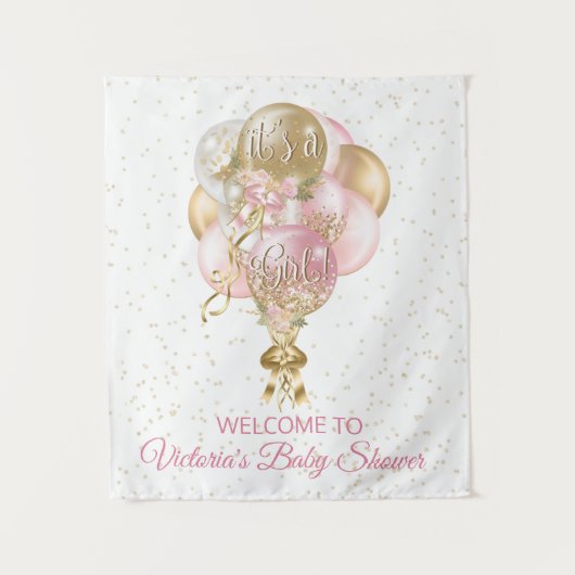 Pink Gold Ballon Babydusche Banner Hintergrund Wandteppich (Vorderseite)
