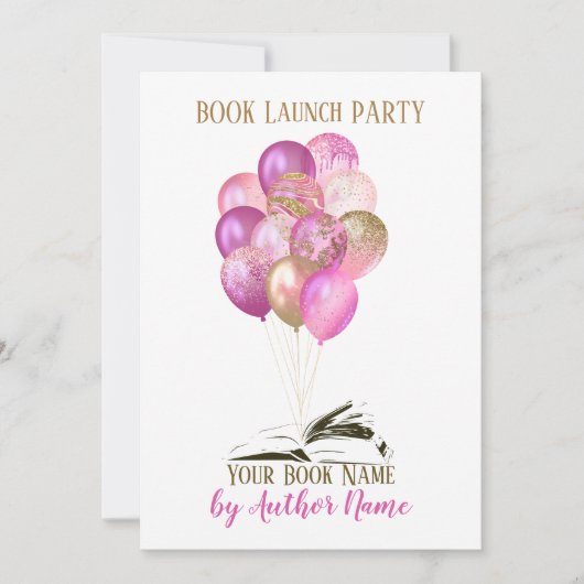Pink Gold Ballon Book Launch Partys Einladung (Vorderseite)