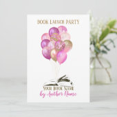 Pink Gold Ballon Book Launch Partys Einladung (Stehend Vorderseite)