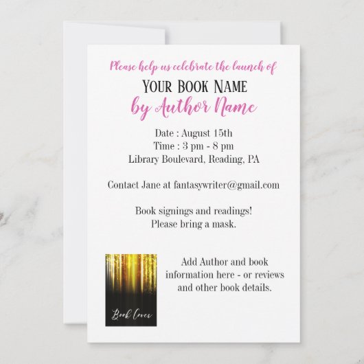 Pink Gold Ballon Book Launch Partys Einladung (Rückseite)