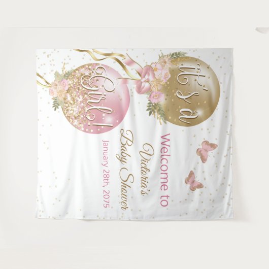 Pink Gold Ballon Girl Baby Shower XL Hintergrund Wandteppich (Vorderseite (Horizontal))