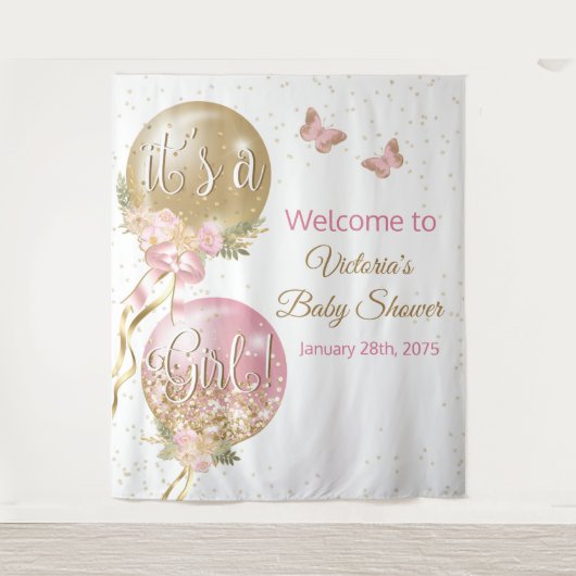 Pink Gold Ballon Girl Baby Shower XL Hintergrund Wandteppich (Vorderseite)