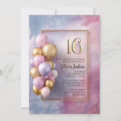 Pink Gold Balloons 16th Birthday Party Einladung (Vorderseite)