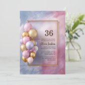 Pink Gold Balloons Any Age Birthday Party Einladung (Stehend Vorderseite)