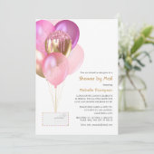 Pink & Gold Balloons Baby oder Brautparty per Mail Einladung (Stehend Vorderseite)