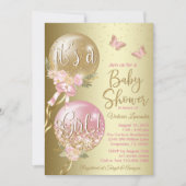 Pink Gold Balloons Butterfly Baby Dusche Einladung (Vorderseite)