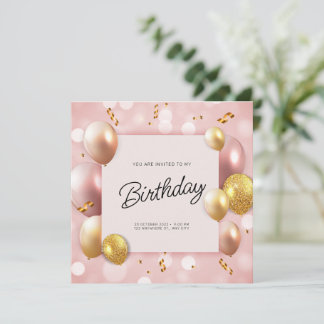 Pink Gold Balloons Geburtstag Einladung
