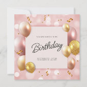 Pink Gold Balloons Geburtstag Einladung (Vorderseite)