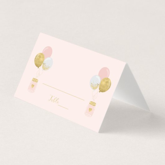 Pink Gold Balloons Girl Birthday Party Platzkarte (Vorderseite)