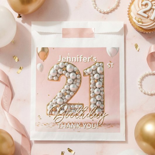 Pink Gold Balloons Pearl 21st Birthday Thank You Geschenktütchen